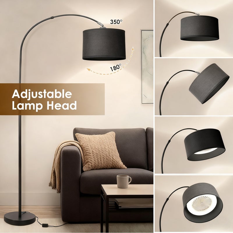 SHARPDO Adjustable Arc Floor Lamp with Fan, 12W Tri-Color LED Dimmable Standing Lamp, Remote & Push Button Control, Marble Base, Linen Shade, Modern Tall Floor Lamp for Living Room Bedroom Office - Image 4